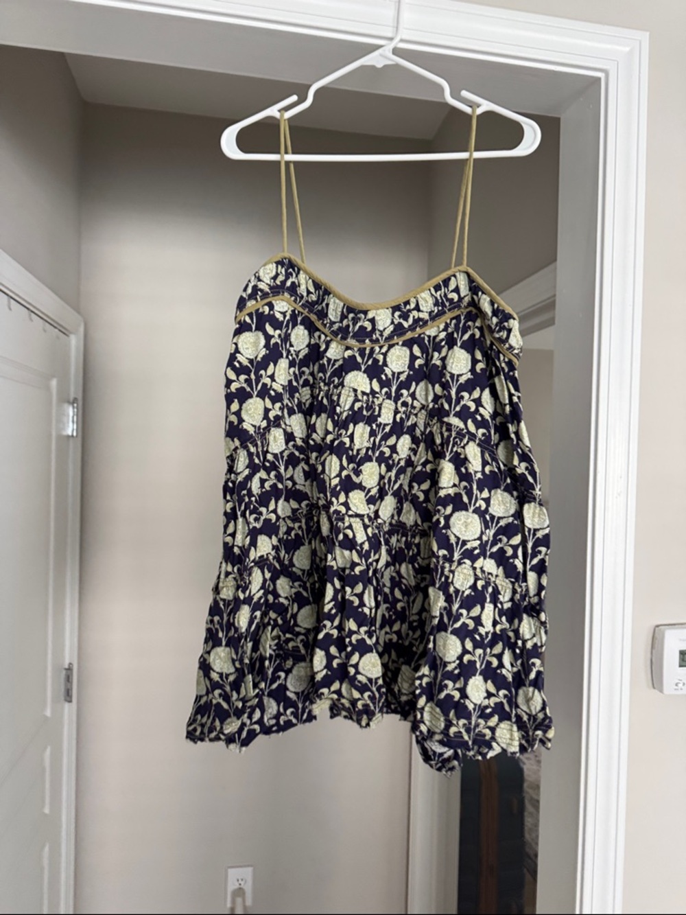 Free People Floral Navy and Cream Spaghetti Strap Tank
